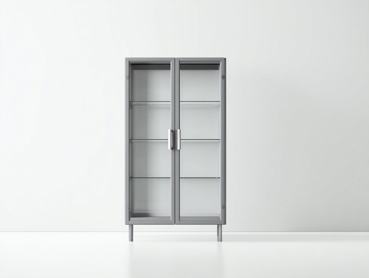 Buecherregal Glas Metall 80x35x180 cm Grau
