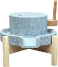 Blaustein Getreidemühle mit Holzrahmen - Handgemachte Steinmühle für trockene und nasse Zutaten - Für Bohnen Paste und Getreidepulver - Manuelle Haushaltsmühle
