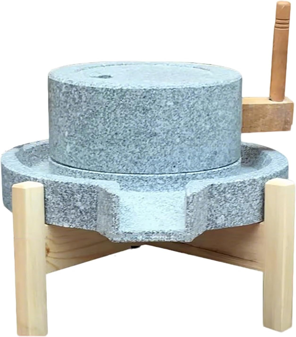 Blaustein Getreidemühle mit Holzrahmen - Handgemachte Steinmühle für trockene und nasse Zutaten - Für Bohnen Paste und Getreidepulver - Manuelle Haushaltsmühle