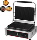 PESAGE MB Kontaktgrill - 2200 Watt mit geriffelten Platten 230 x 340 mm - Temperaturregelung bis 300 Grad und Auffangschale - Edelstahl Panini Grill in Silber