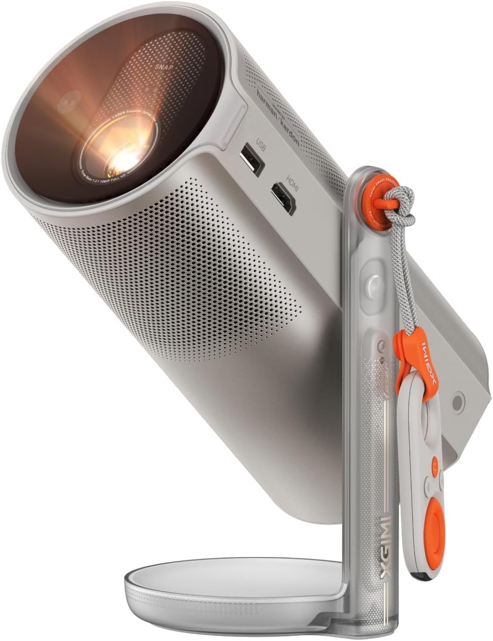 XGIMI MoGo 4 Laser Handy Beamer mit Akku - 550 ISO Lumen Full HD 1080p Mini Projektor - 360 Grad Ständer und 2,5 Stunden Wiedergabe - Google TV Netflix Harman Kardon und 4 Filter