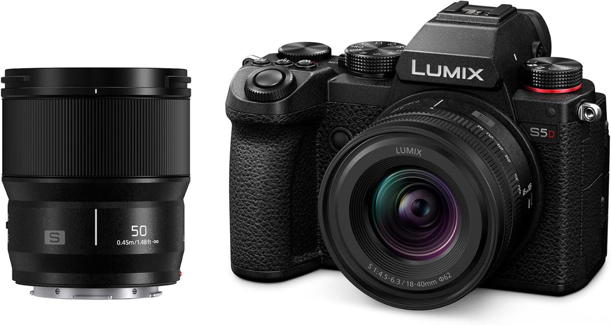 Panasonic Lumix S5D DC-S5DWE-K Vollformatkamera - 24,2 MP CMOS und 4K Video mit 60p - 18 bis 40 mm Zoom und 50 mm Objektiv - Dual Stabilisierung