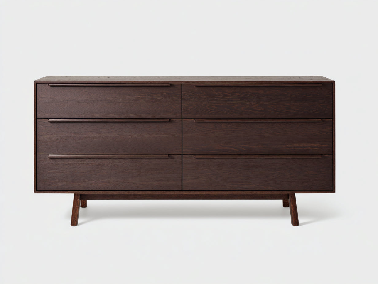 Kommode mit Schubladen - Holzwerkstoff 150x45x85 cm - Dunkelbraun - 6 Schubladen - Modernes Design