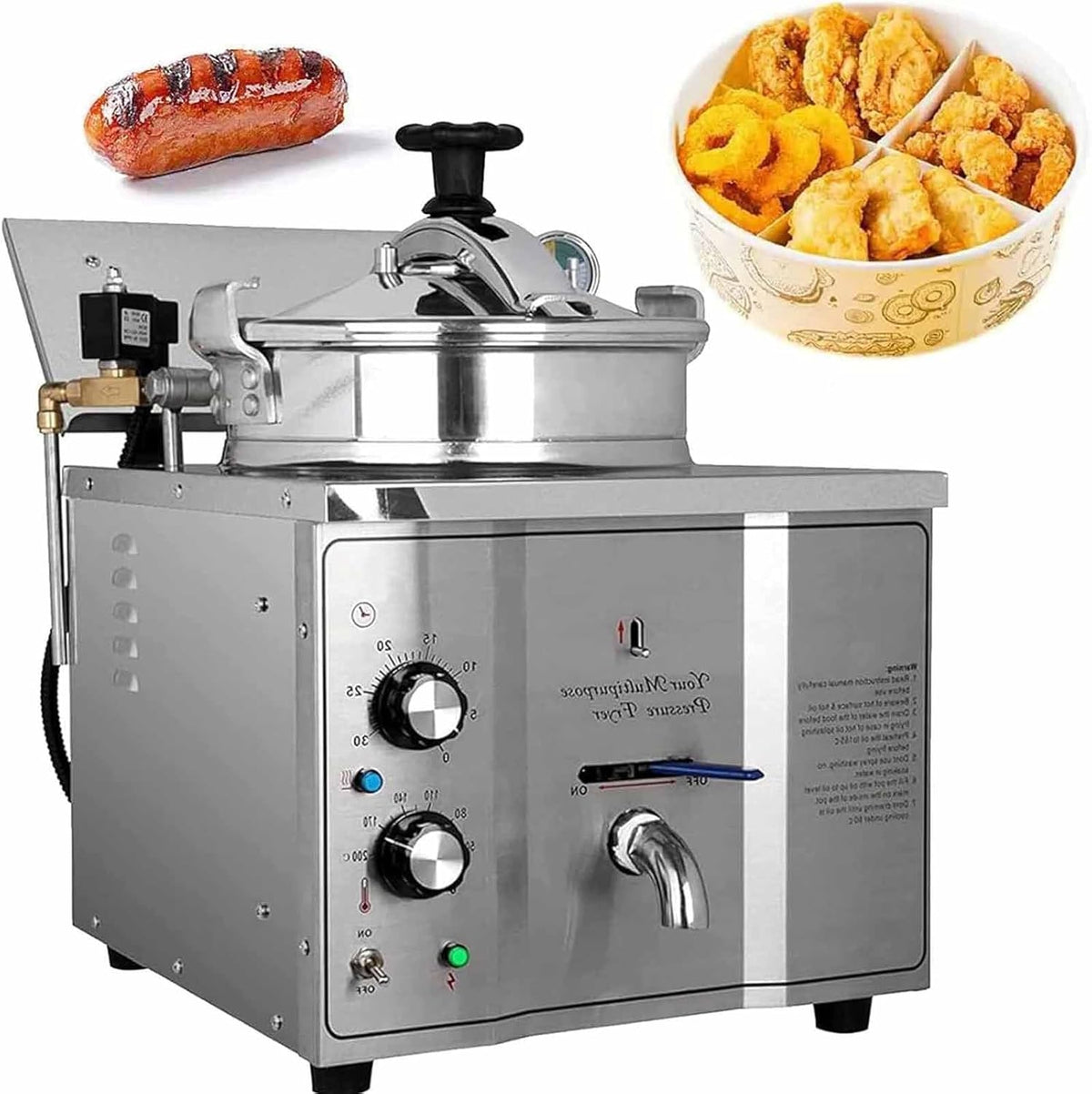 Gewerbliche 16-Liter-Druckfritteuse LSBHPPD - Fried Chicken Hochdruck Frittierstation - 3000 Watt Profi Frittiergerät - Temperaturregelung 40 bis 200 Grad Celsius mit Timer