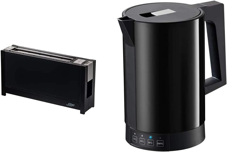 ritter Toaster volcano 5 schwarz - Langschlitztoaster mit Glasfronten und Wasserkocher fontana 5 - 1,1L Wasserkocher mit Temperatureinstellung - Made in Germany Set für Küche