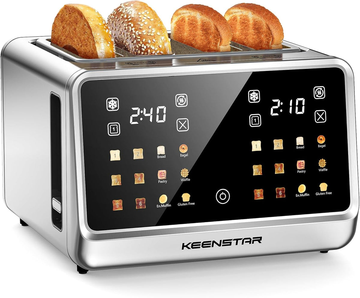 4 Scheiben Toaster Smart aus Edelstahl - 3,8 cm breite Toastschlitze für 6 Brotsorten - 6 Röststufen mit Timer - Brottoaster für Bagels Muffins und Waffeln