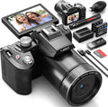 NBD 8K Digitalkamera 64MP - Autofokus und 16X Zoom mit F1.8 Nachtsicht - WiFi Vlogging Kamera mit 500g Gewicht - inklusive 64GB Karte und 2 Akkus in Schwarz
