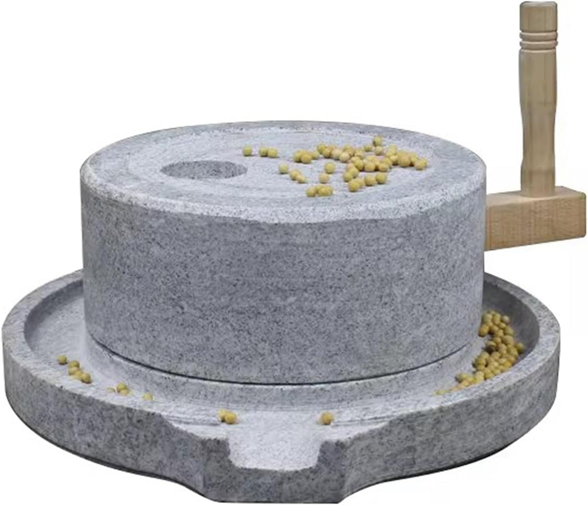 Manuelle Steinmühle für Getreide - Traditionelle Handmühle mit Holzgriff - Getreidemühle für Weizen und Sojabohnen - Zum Mahlen von Mehl und Gewürzen