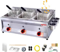 Kommerzielle LPG-Gas-Fritteuse mit 2 Tanks - Edelstahl Propangas Fritteuse mit 20 Liter Ölkapazität - 3 Frittierkörbe und Deckel - Für Pommes Frites und Restaurants