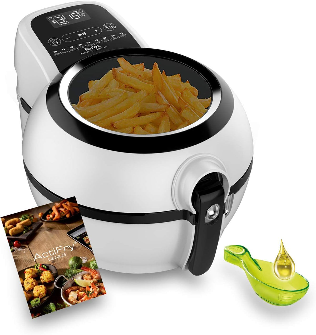 Tefal Actifry Genius Snaking FZ761015 Heißluftfritteuse - 1,2 kg Kapazität mit 9 Automatikprogrammen - Touchpad und Snackzubehör - Spülmaschinenfeste Teile in Schwarz