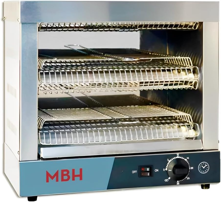 MBH Profi-Toaster elektrisch Doppel - Edelstahl Gastro Industrietoastofen mit 2 Ebenen - 2750 Watt für Brot und Toast - Für Bar und Buffet