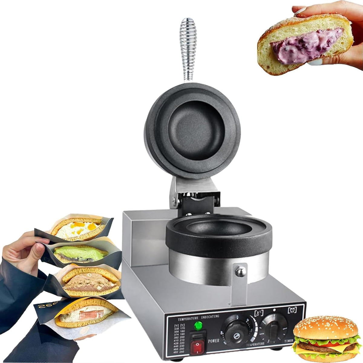 Burger Maker Maschine 1200W elektrisch - antihaftbeschichtete Hamburger Presse - kommerzieller Panini und Sandwich Maker - für Eiscreme Burger und Küche