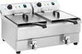 Royal Catering RCEF 16DH 1 Doppel Fritteuse - 2 x 16 Liter Edelstahlbecken - 6400 Watt mit Thermostat und 2 Ablasshähnen - Elektro Gastro Fritteuse