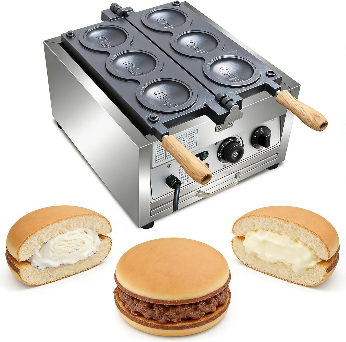 Elektrische UFO Burger Maschine CHHMAELOVE - 6 Formen für Eis Sandwich und Burger Waffeln - Doppelseitige Heizung mit Drehregler - Antihaft Sandwichmaker