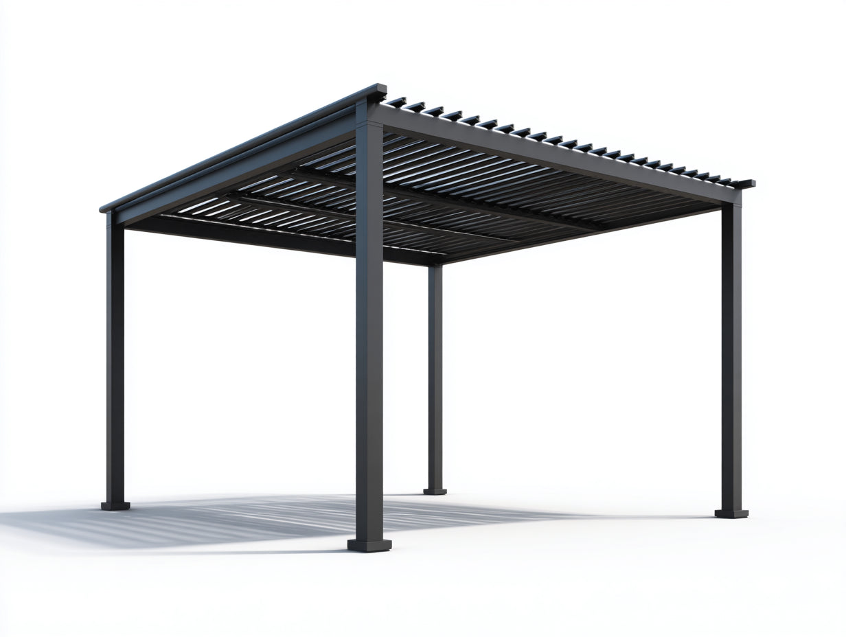 Pavillon Metall Pergola 300x300x240 cm Schwarz Modern Sonnenschutz Garten