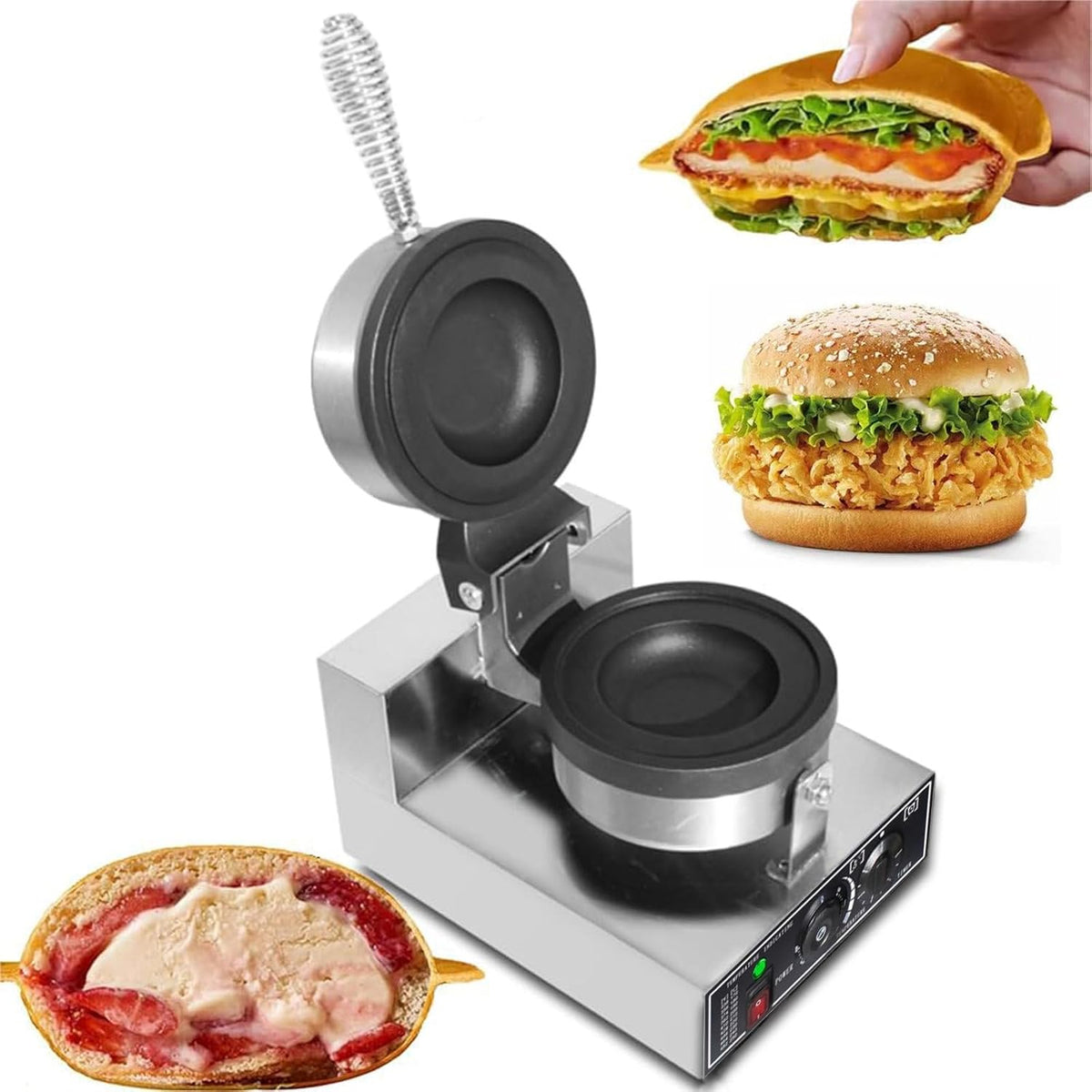 Burger Maker Maschine mit Antihaftbeschichtung - 1200W elektrische Hamburgerpresse - 110V Sandwich Maker - für Eiscreme Burger und gewerbliche Küchen