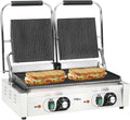 Mokuyary Doppel Panini Grill - 3600 Watt mit doppelt gerillter Grillfläche - Für Paninis Sandwiches Hamburger Huhn und Gemüse - Großes Elektrogrillgerät in Silber