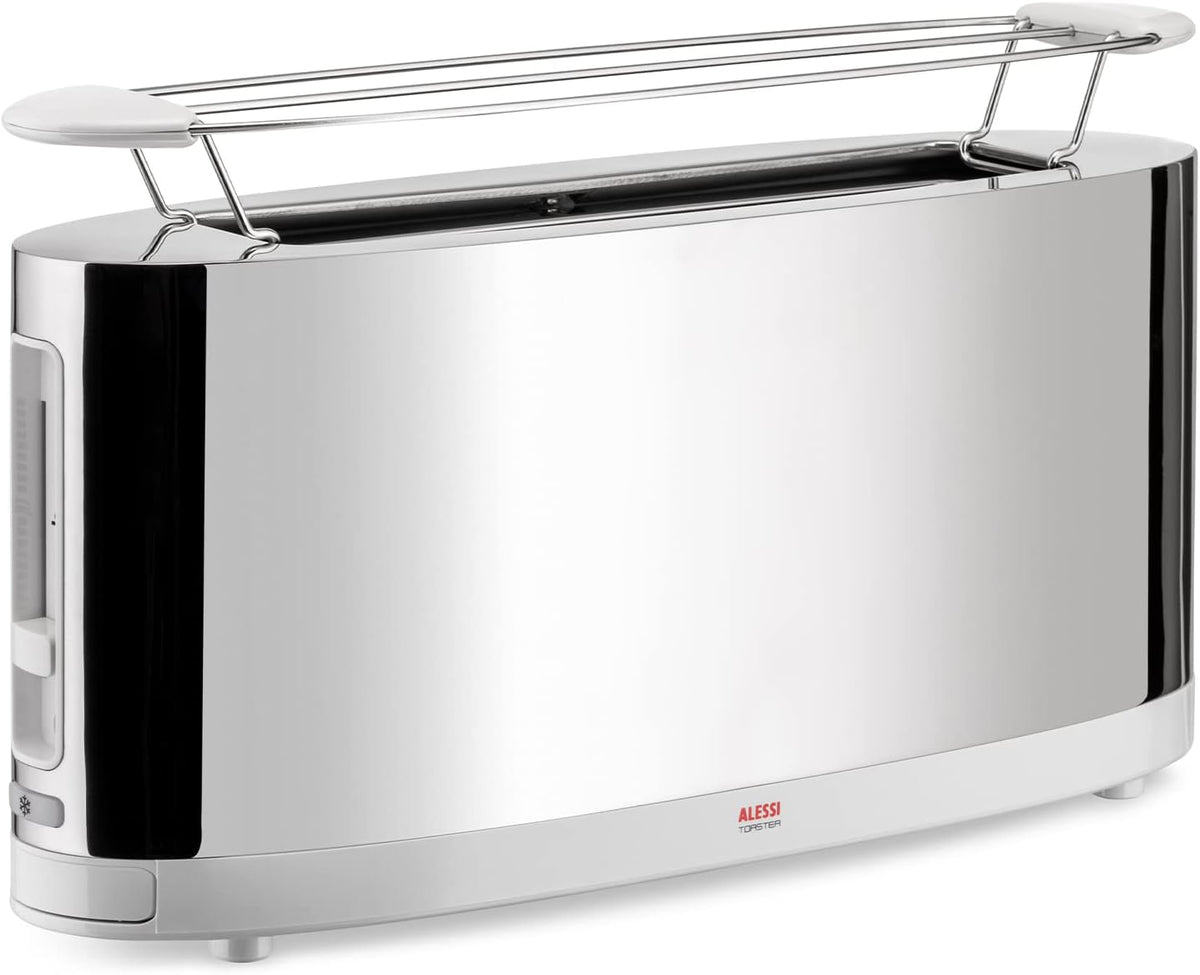 Alessi Toaster mit Brötchenaufsatz - weißer Edelstahl Toaster mit PC Elementen - für gegrillte Käsesandwiches und Brötchen - große Küchenlösung mit 48 x 28 x 18cm