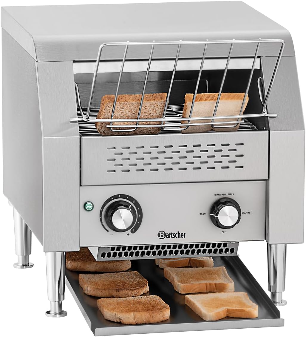 Bartscher Durchlauftoaster DLT150-1 - Edelstahl Gastro Toaster bis 150 Toasts pro Stunde - 2240 Watt stufenlos regelbar - Toastausgabe vorne oder hinten