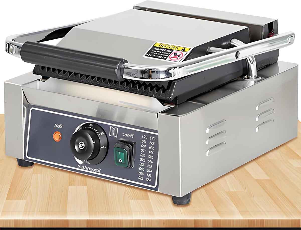 FY811 Elektrischer Doppel Kontaktgrill - Gewerbliche Edelstahl Sandwichpresse mit Antihaftbeschichtung - Beidseitige Plattenheizung - Panini Grill für Sandwiches