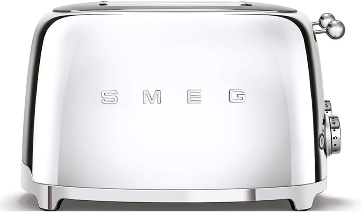 Smeg TSF03SSEU Toaster - Chrome Edelstahl Toaster für Brot und Bagel - kompakte Metallausführung für die Küchenarbeitsfläche - stilvoller Toaster für Frühstück und Snacks