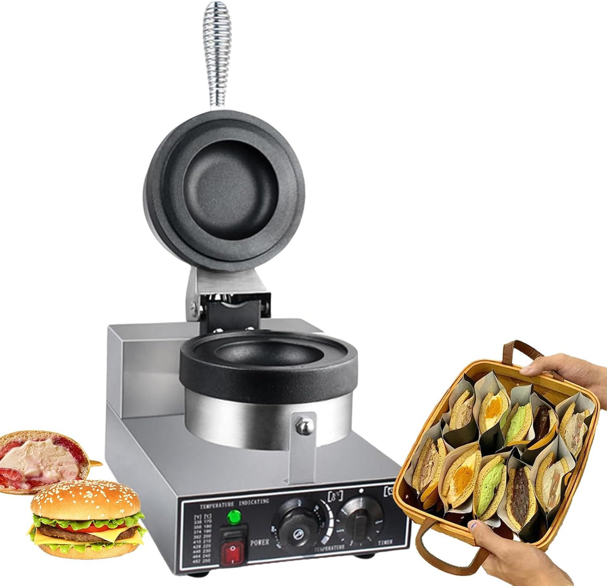 Burger Maker Maschine mit Antihaftbeschichtung - 1200W elektrische Hamburgerpresse - kommerzielle Panini Presse - für Sandwiches und Eisburger