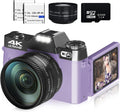 Digitalkamera für Fotografie und Vlogging - 4K Kamera mit 48 MP und 16-fachem Digitalzoom - manueller Fokus und digitale Stabilisierung - mit 32 GB TF Karte und 2 Objektiven