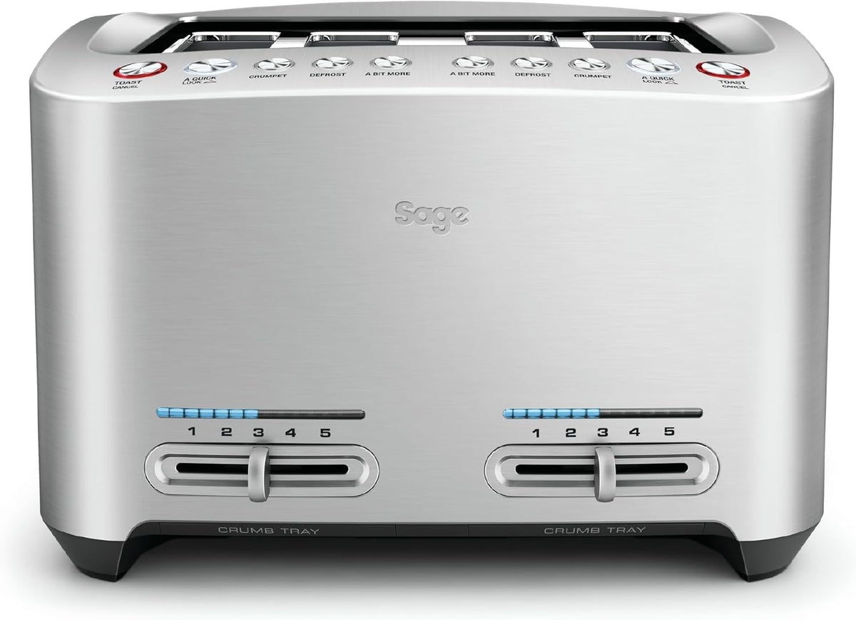Sage The Smart Toast 4 Scheiben Toaster - Aluminium mit extrabreiten Schlitzen - 5 Bräunungseinstellungen - Absenkautomatik und Liftfunktion