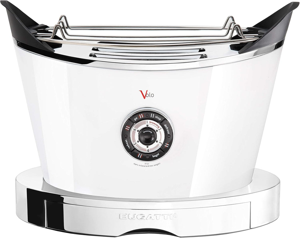 BUGATTI Volo elektrischer Toaster - 930W mit 4 Funktionen und 6 Toaststufen - weißes Edelstahlgehäuse für Bagel und Toast - innovatives Design für moderne Küchen