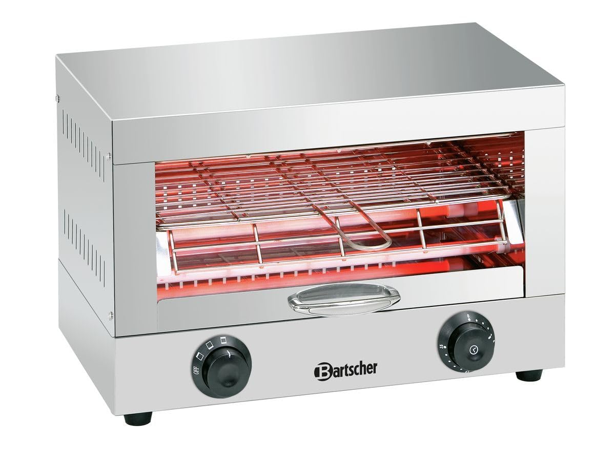 Bartscher Toastbackgerät mit Quarzstrahlern - Edelstahl Gastro Toaster mit einer Ebene - 1700 Watt und Timer bis 15 Minuten - Inklusive Toastzange