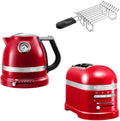 KitchenAid Artisan Frühstücks Set mit Wasserkocher 5KEK1522 - 2 Scheiben Toaster 5KMT2204 - Brötchenaufsatz - Empire Rot mit 2400W