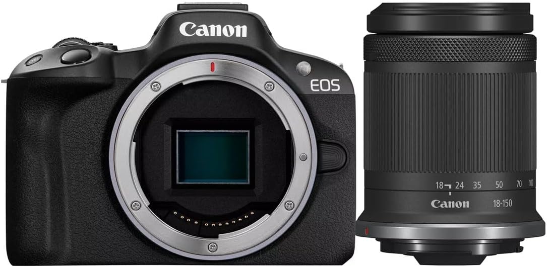 Canon EOS R50 Systemkamera + RF-S 18-150mm IS STM Objektiv - spiegellose Kamera mit 4K Video - Motiverkennung für Augen Tiere Fahrzeuge - bis 15 Bilder pro Sekunde und 8fach Zoom