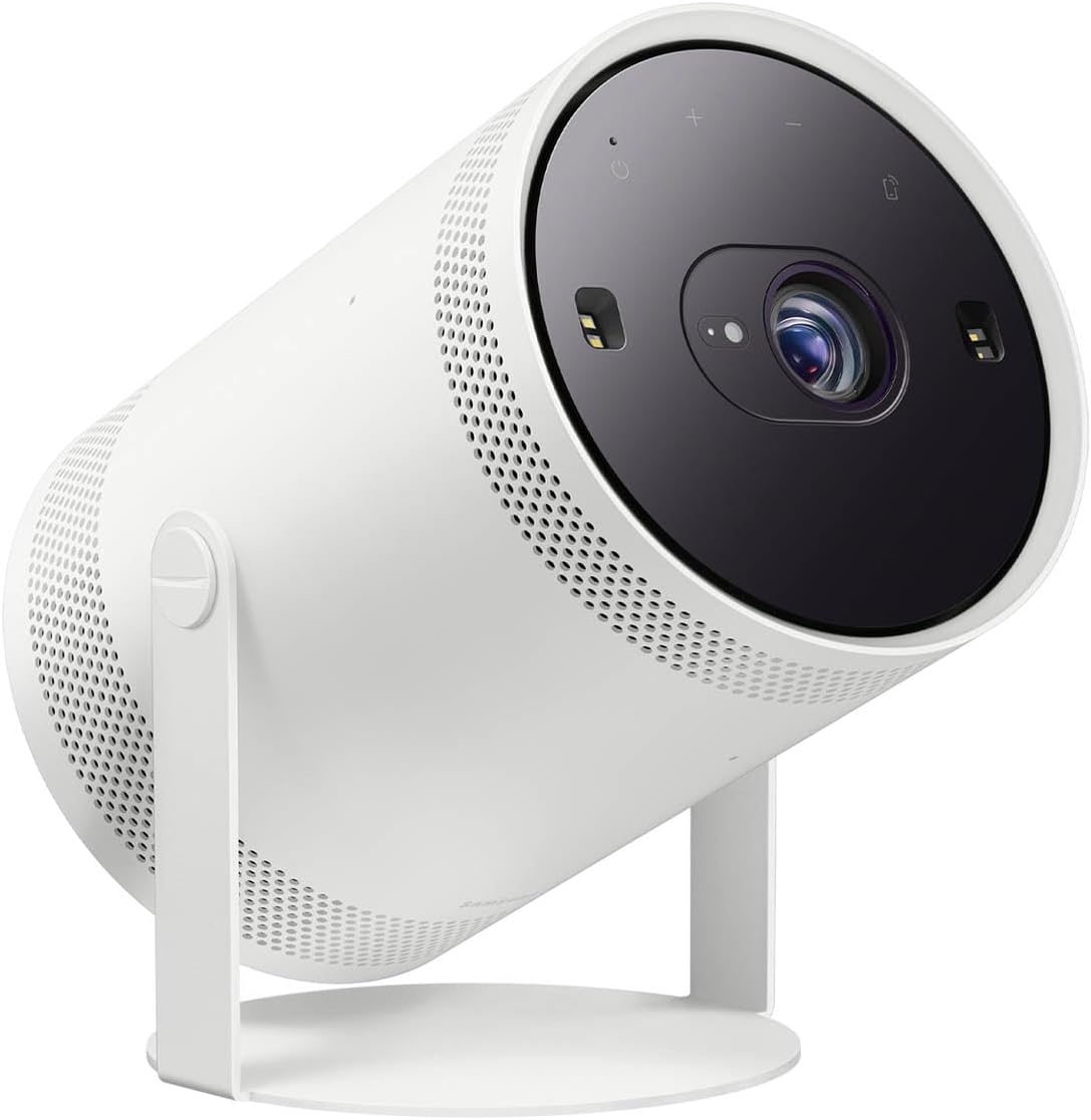 Samsung The Freestyle 2 Generation - tragbarer Full HD 1080p Smart Beamer - Tizen Betriebssystem und 360 Grad Lautsprecher - Weiß mit WLAN Bluetooth und HDMI