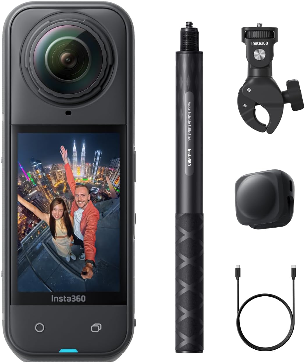Insta360 X5 Motorrad Bundle - 8K 360 Grad Kamera mit austauschbaren Linsen - Stabilisierung und klarer Sound für Motorradaufnahmen - Bis zu 3 Stunden Akku und Selfie Stick Effekt