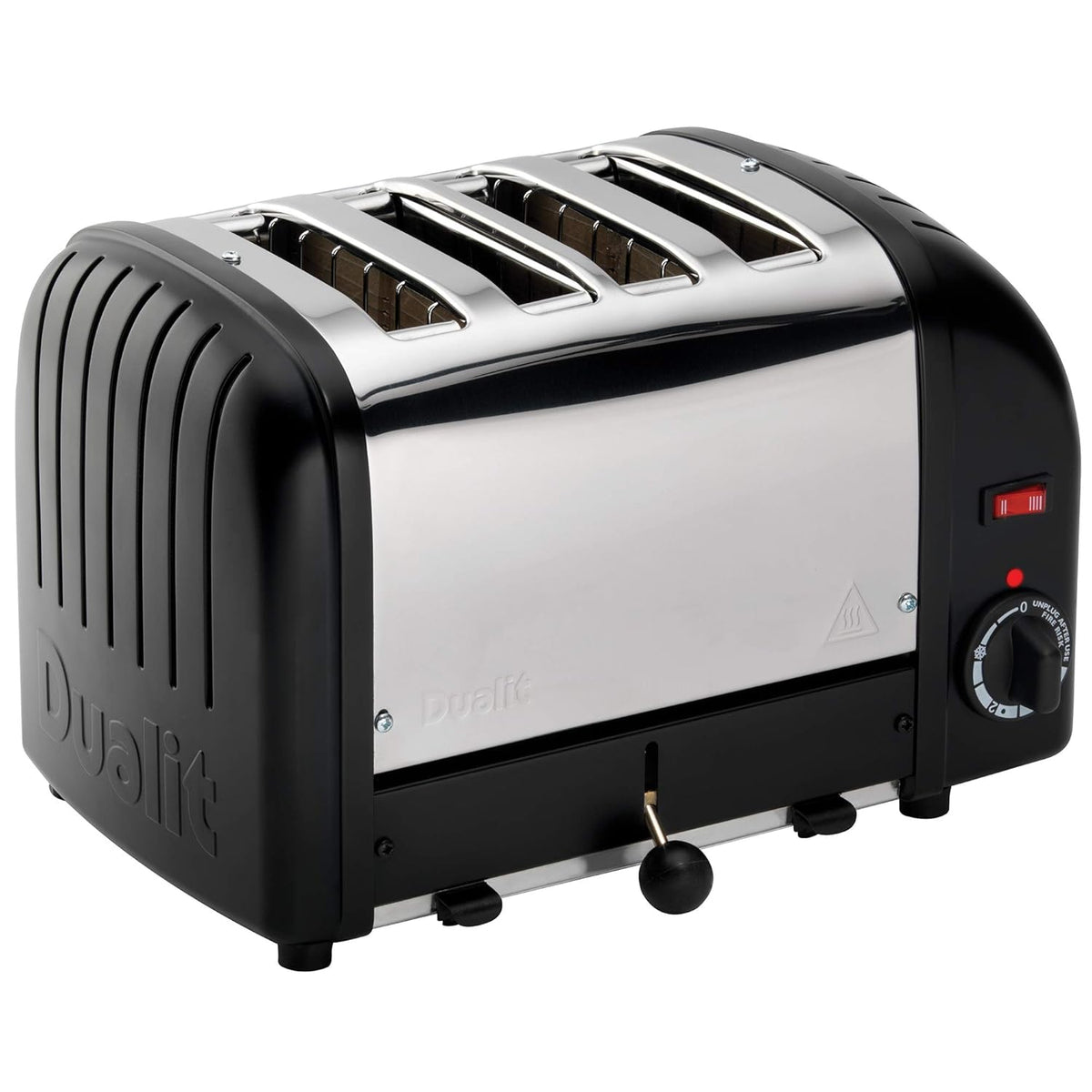 Dualit Classic 4-fach Vario 2,2 kW Toaster - Modell 40344 E266 mit 2 oder 4 Schlitzen - Austauschbare Proheat Elemente und mechanischer Timer - Schwarz Edelstahl