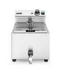 HENDI Mastercook 209202 Fritteuse 8 Liter - 3500 Watt mit Ablasshahn und Sicherheitsthermostat - Edelstahlbecken mit langem Korbgriff - Gastro Tischfritteuse