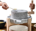 Manuelle handgefertigte Steinmühle - traditionelle Weizenpastenmühle mit Holzständer - für Getreideverarbeitung - handbetriebene Küchenmühle