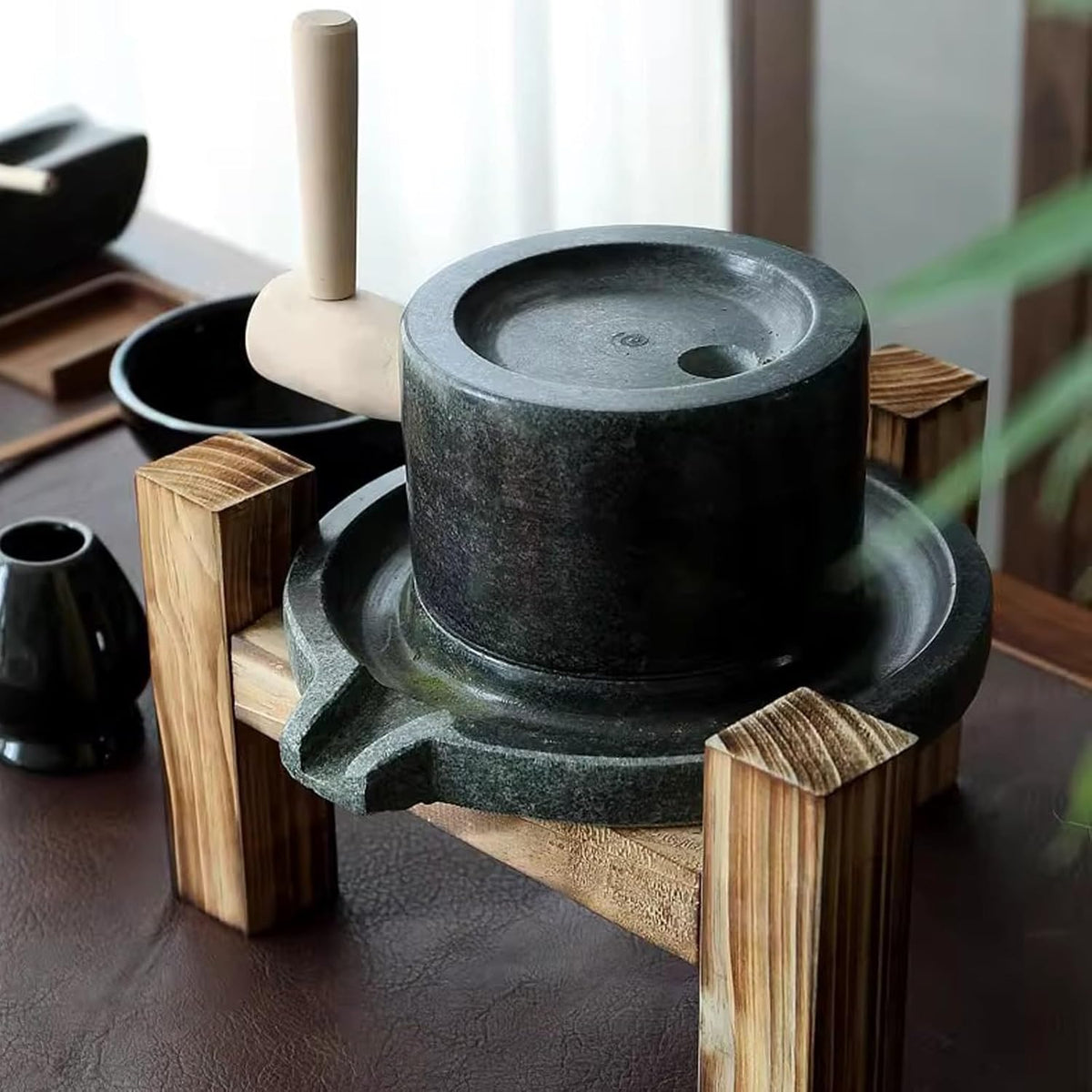Naturstein Getreidemühle für Zuhause - Handgefertigte Granitmühle für nasse und trockene Körner - Für Mehl Tee und Gewürze - Manuelle Steinmühle ohne Batteriebetrieb