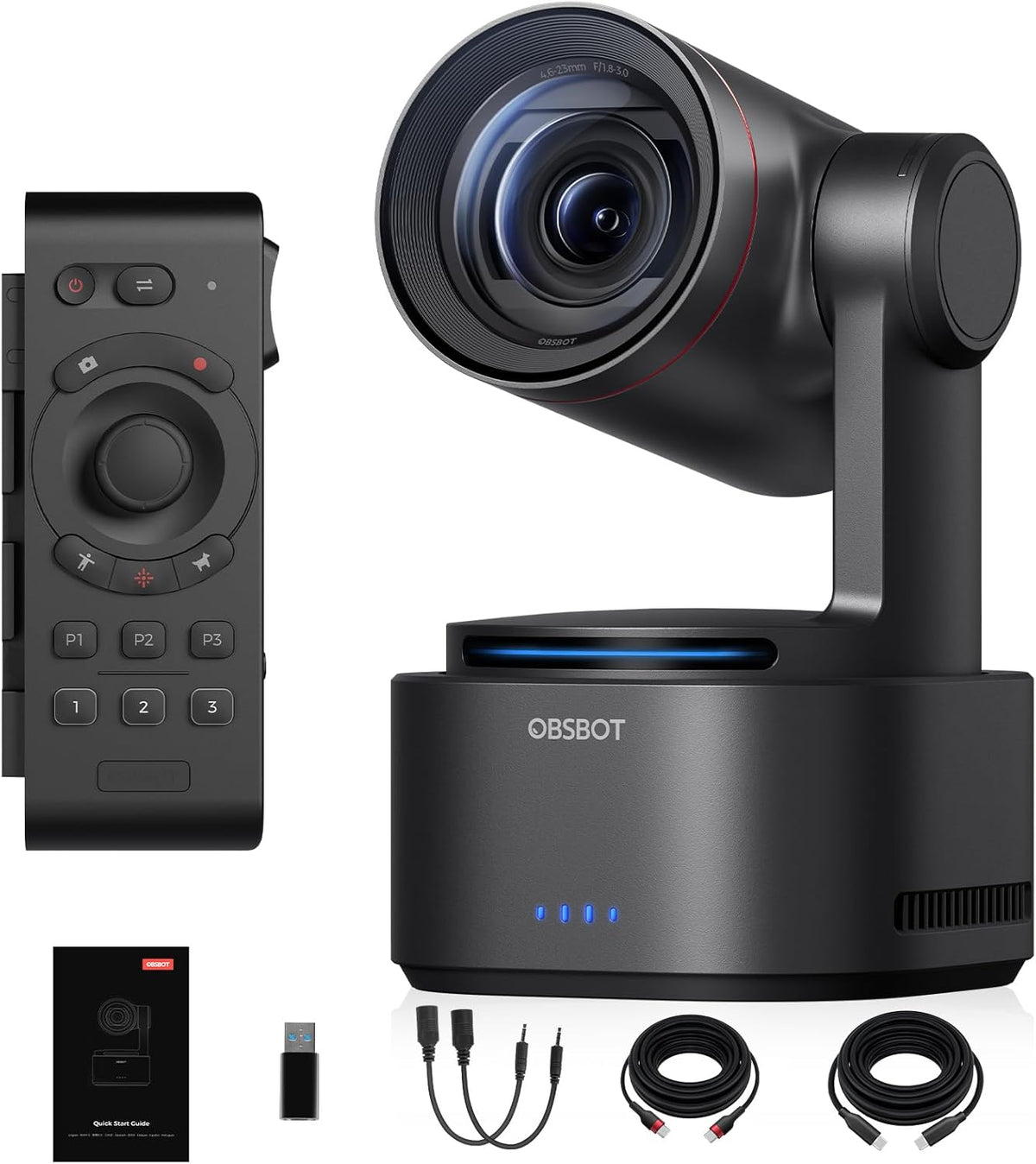 OBSBOT Tail 2 Mit Fernbedienung - 4K PTZR NDI Kamera mit 60fps und 5fach optischem Zoom - AI Auto Tracking mit 50MP Sensor - HDMI SDI USB IP Multiausgang für Live Veranstaltungen