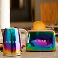 AKIS La Fete Design Toaster und Wasserkocher Set - Edelstahl in Regenbogenfarben - 850W Toaster mit 6 Bräunungsstufen - 1,7 L Wasserkocher mit 2400W