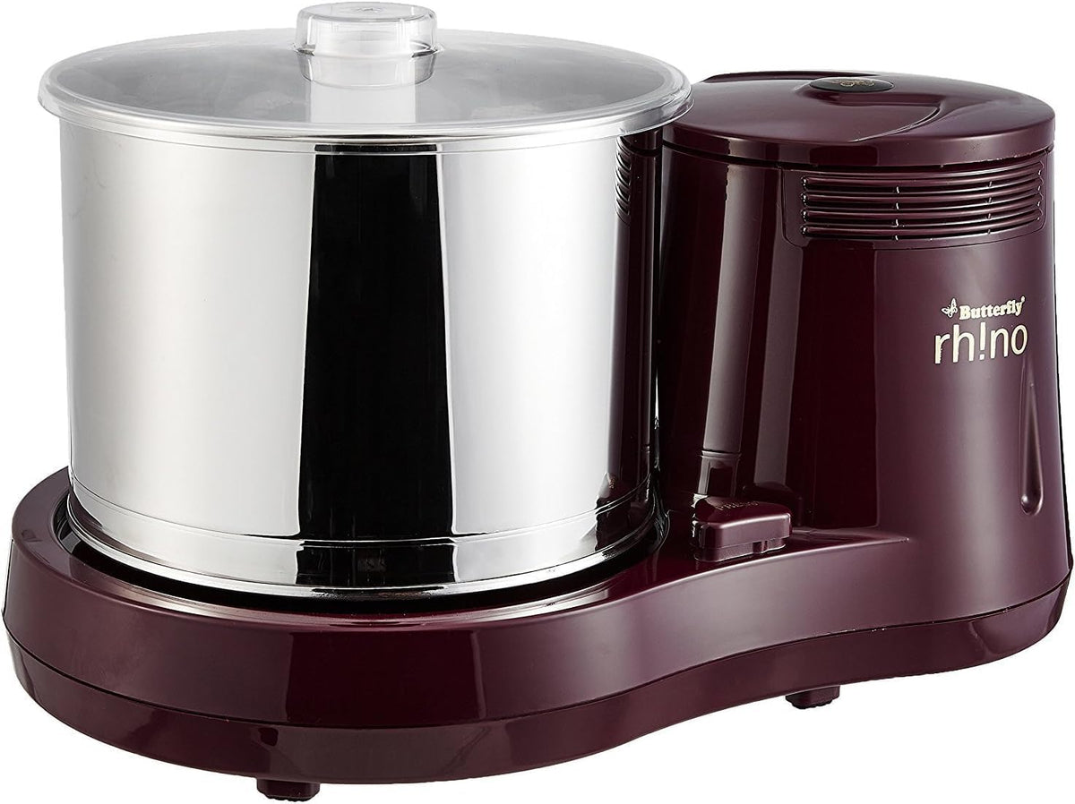 Butterfly Nashorn Nassmühle 2 Liter - Elektrische Tisch Steinmühle für Reis und Linsen - Edelstahl Reismühle für Currypaste und Getreide - Kirschrot mit indischem Stecker
