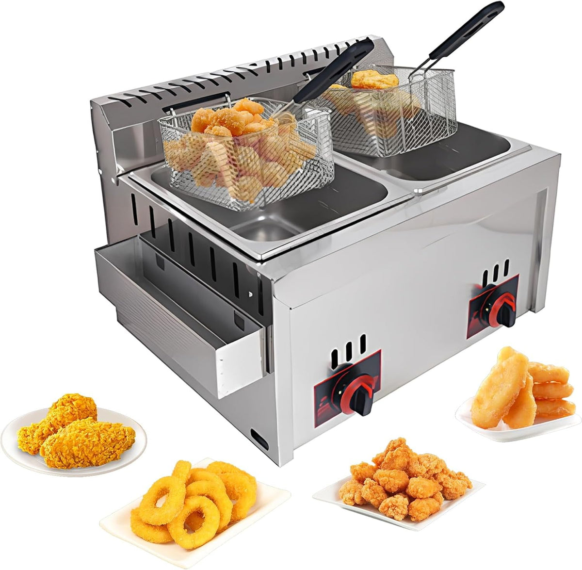 Propan Gas Fritteuse für die Arbeitsplatte - robuster Edelstahl mit Korb und Tank - für Pommes Frites Huhn und weitere Frittiergerichte - kommerzielle Fritteuse für Zuhause und Restaurant