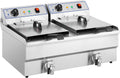 Royal Catering RCEF 16DTH Doppel Fritteuse - 2 x 16 Liter mit Kaltzone und Ablasshahn - Bis 200 Grad mit Thermoschutz - Leistungsstarke Gastro Elektro Fritteuse