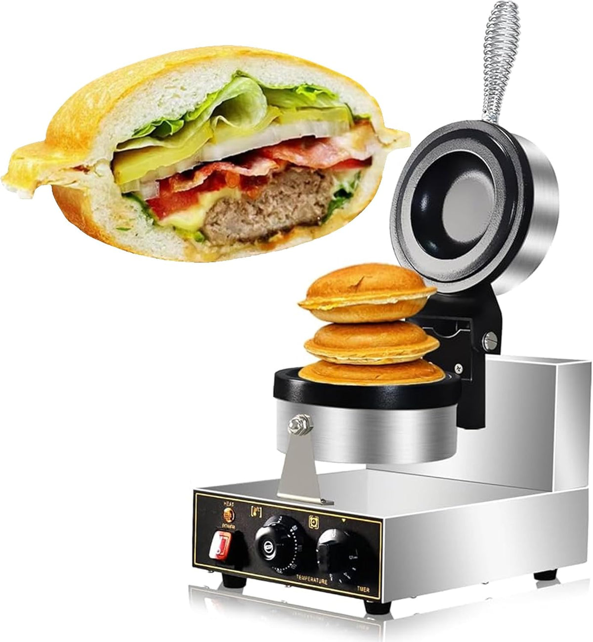 VNATWGOO Elektrische Burgermaschine - 1300 Watt Sandwich Presse mit beidseitiger Heizung - Antihaftbeschichtung für Eiscreme Burger - Elektrischer Waffel und Burger Maker