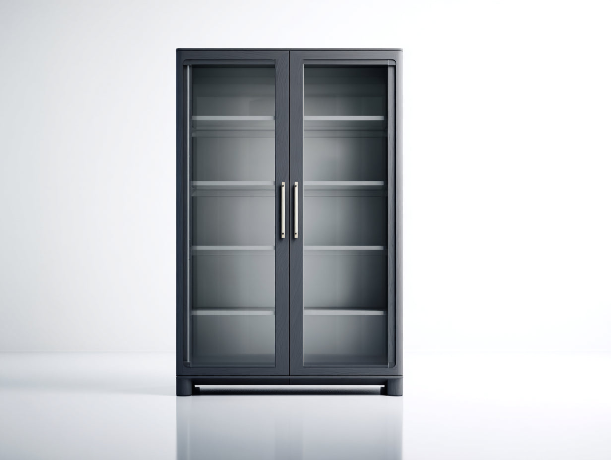Bücherregal Glas Dunkelgrau Metall 90x35x180 cm - 2 Türen Vitrine Stauraum Wohnzimmer Modern