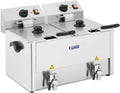 Royal Catering RCEF Doppel Fritteuse Edelstahl - 2 x 13 Liter Behälter mit je 3250W - 230V E.G.O. Thermostat - Ablasshahn mit 2 Körben und Deckeln