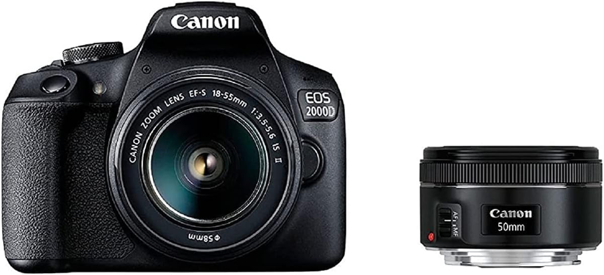 Canon EOS 2000D Spiegelreflexkamera Kit - 24,1 MP APS C mit DIGIC 4 Plus und Full HD - EF S 18 bis 55 mm und EF 50 mm f 1,8 STM - WLAN und 3 Zoll LCD in Schwarz