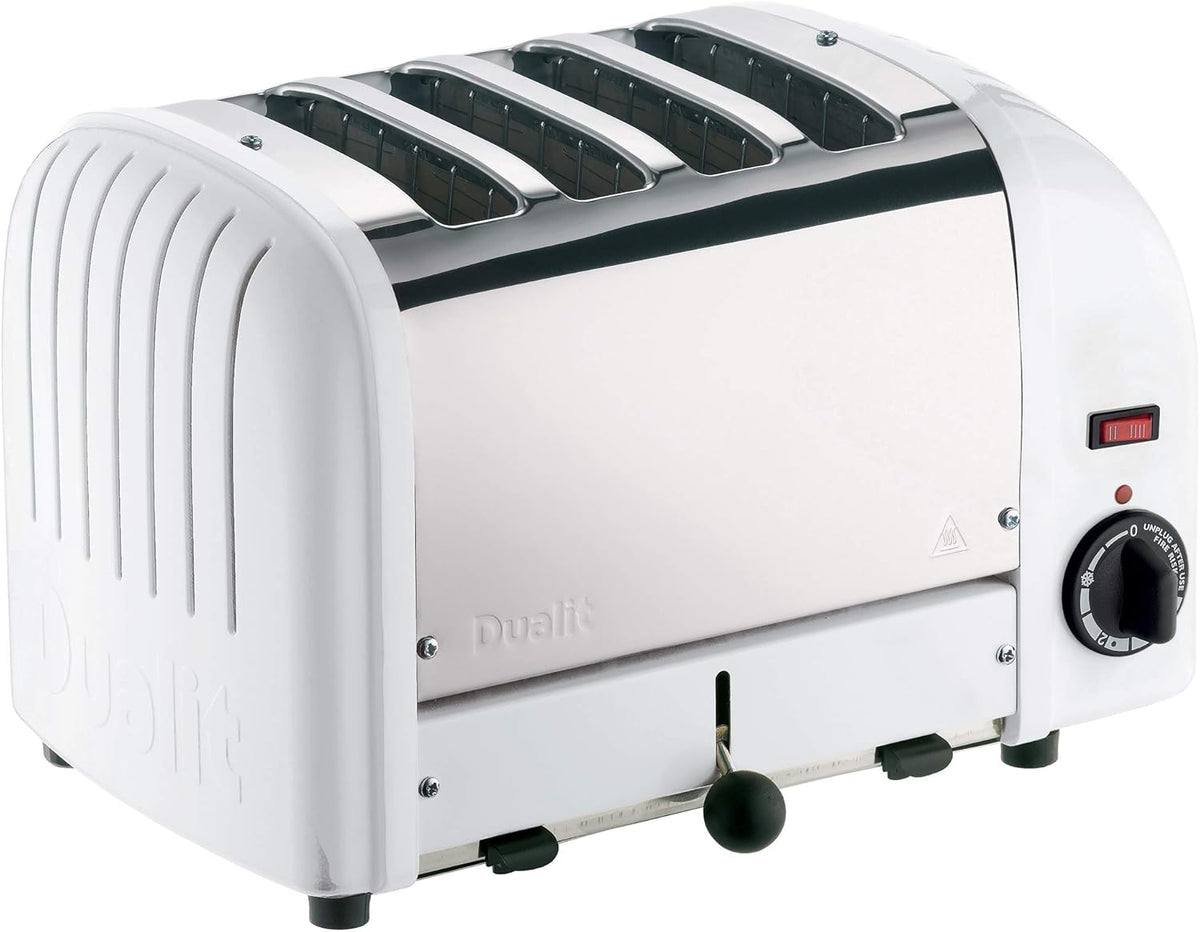 Dualit Edelstahl-Toaster 4 Scheiben weiß - Elektrischer Brottoaster mit 2,2 kW Leistung - Metallgehäuse aus legiertem Stahl - Vier Scheiben Toaster für Frühstück