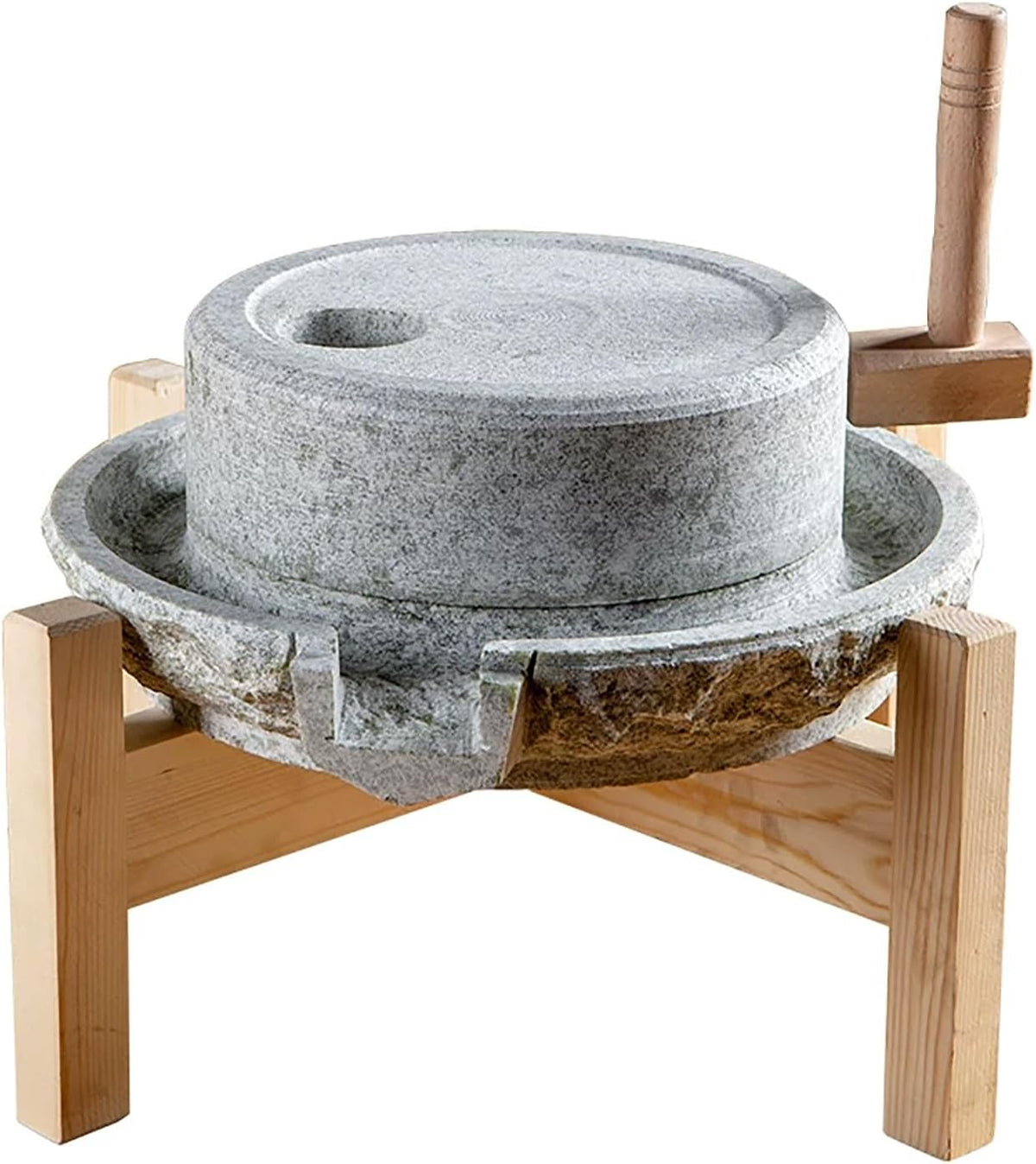 Handgefertigte Steinmühle 30 x 40 cm - Manuelle Getreidemühle mit Holzrahmen - Handmühle für Mehl Weizen und Gerste - Zum Mahlen von Sojabohnen und Gewürzen