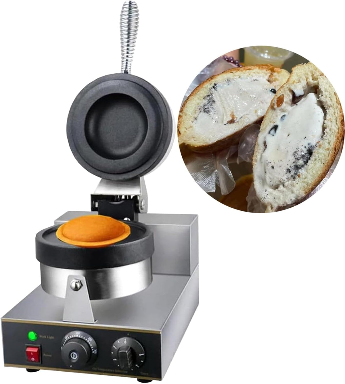 Eiscreme Burger Maker mit Drehfunktion - Kommerzielle Hamburger Presse für Sandwiches - 180 Grad drehbare Backeinheit - Gerät für Bäckereien Restaurants und Snackverkauf